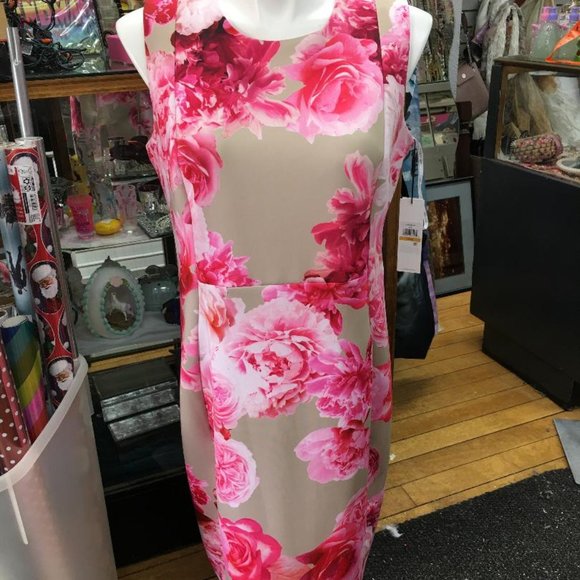 Calvin Klein Scuba Floral Knee Length Dress - Large 40 bust DB1 Brand New - Picture 1 of 11